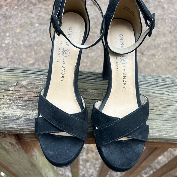 CHINESE LAUNDRY Chunky PLATFORM HEEL Open Toe Shoes Sz 6 1/2 - Picture 4 of 10
